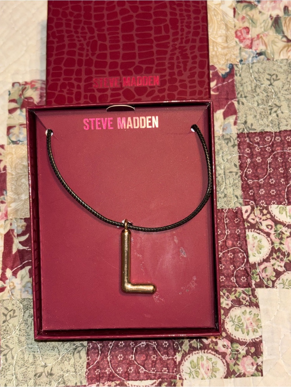 Steve Madden Black Cord Necklace with Gold 'L' Pendant